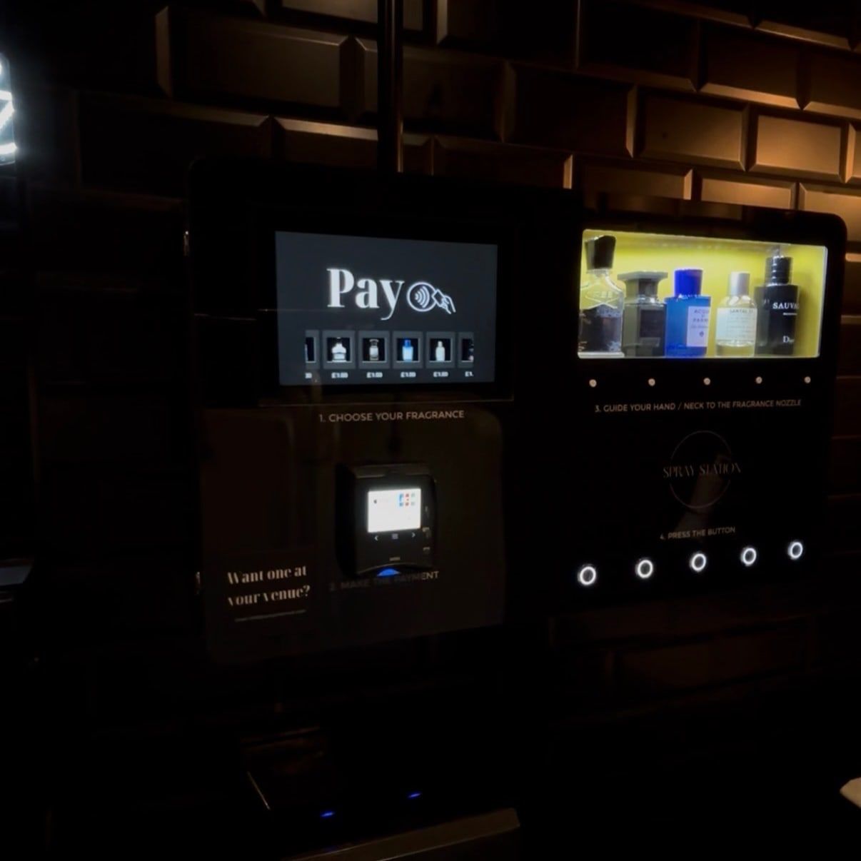 Perfume vending machine in a venue