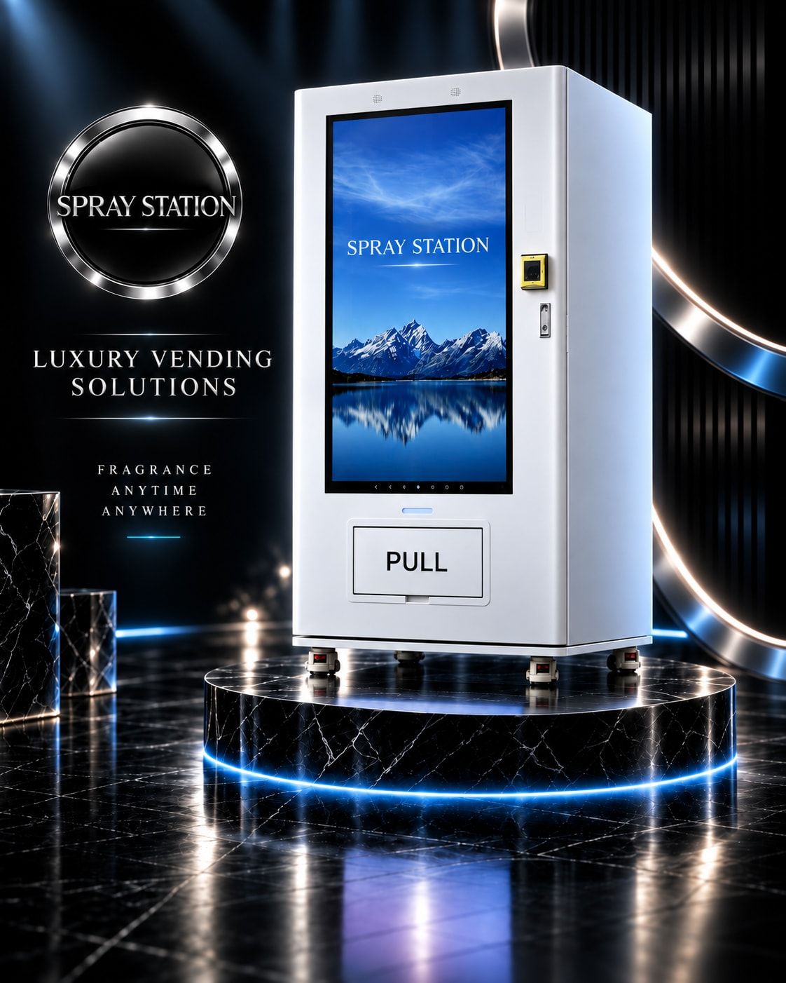 White refrigerated vending machine with large front display