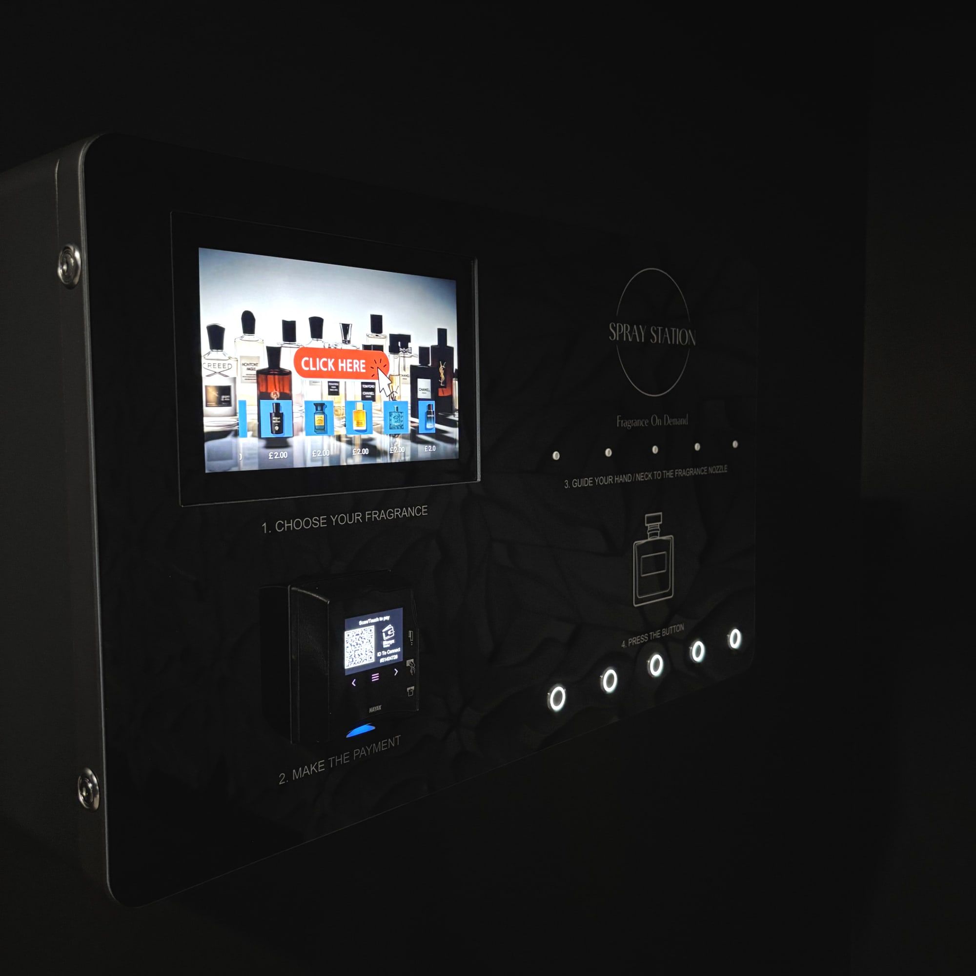 Spray Box on a dark venue wall